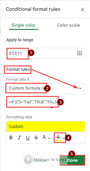Applying Custom Formula is with if statement in conditional formatting in google sheets