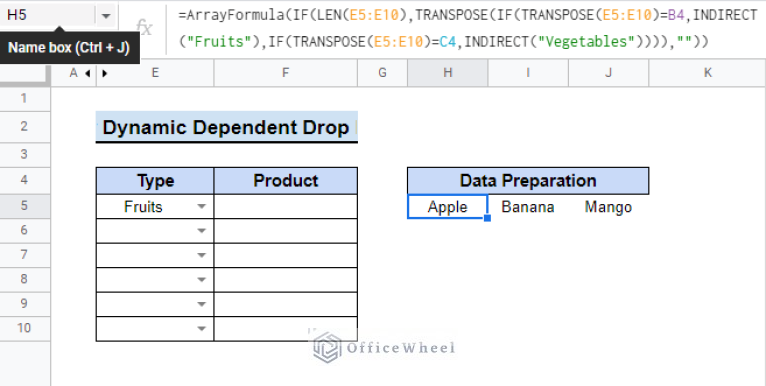 Multi Row Dynamic Dependent Drop Down List in Google Sheets