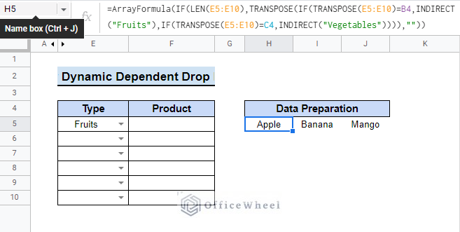 Prepare Data for Dependent Drop Down List to create multi row dynamic dependent drop down list in google sheets