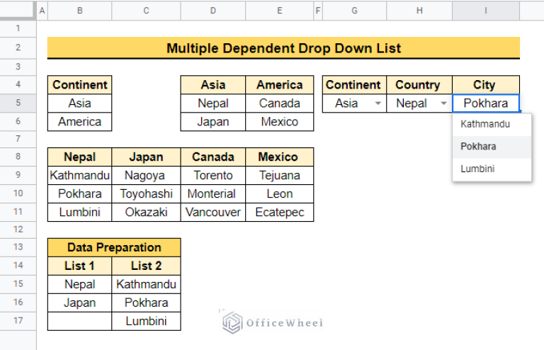Create Multiple Dependent Drop Down List in Google Sheets