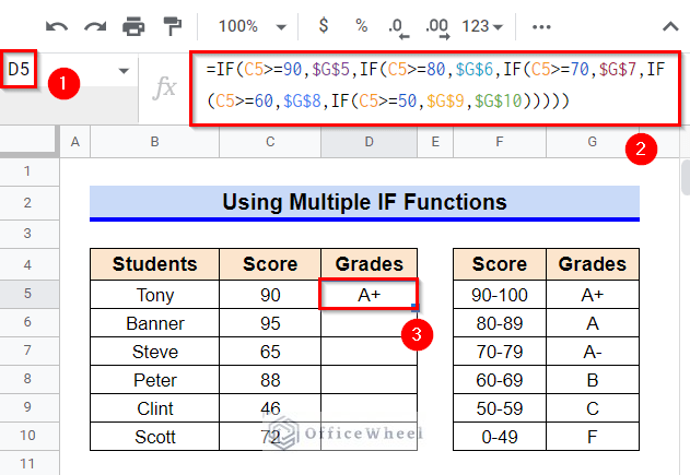 Using Multiple IF Functions for creating nested IF function in Google Sheets