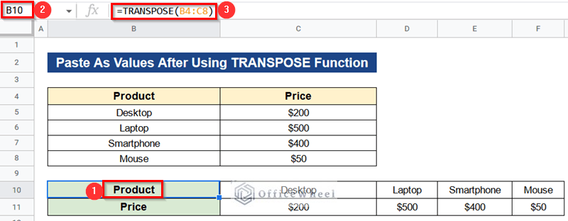 Paste As Values After Using TRANSPOSE Function When Paste Transpose Is Not Working in Google Sheets