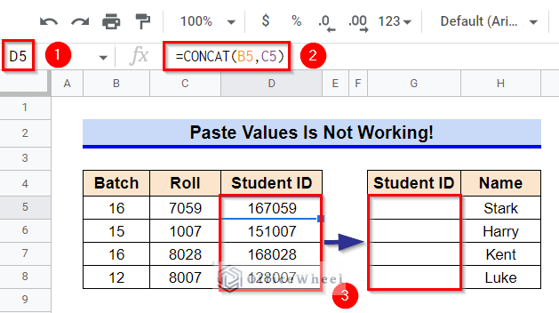 paste values not working in google sheets