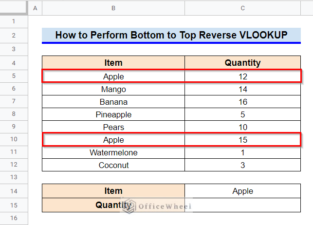 How to Perform Bottom-to-Top Reverse VLOOKUP in Google Sheets