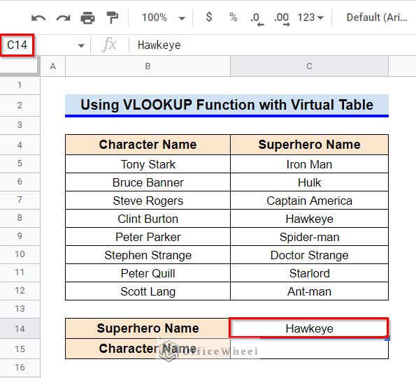 How to Use VLOOKUP Function with Virtual Table to Reverse VLOOKUP in Google Sheets