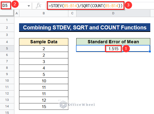 Combining STDEV, SQRT and COUNT Functions to Determine Standard Error of Mean in Google Sheets