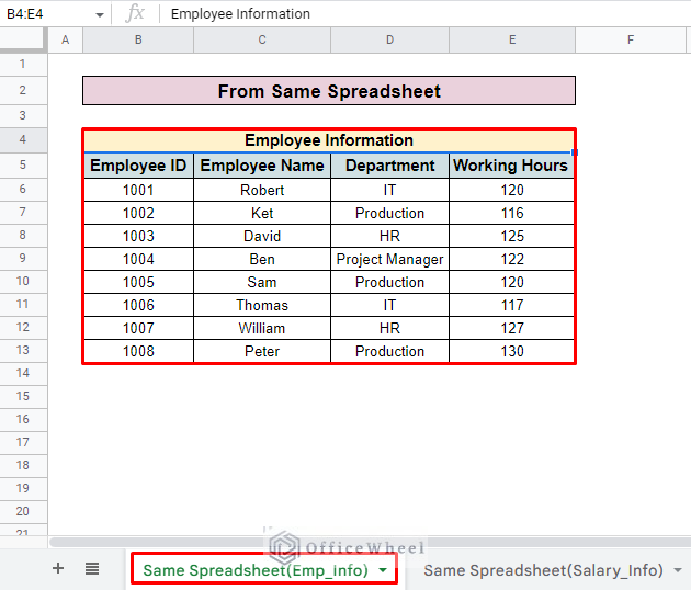 vlookup from the same google spreadsheets