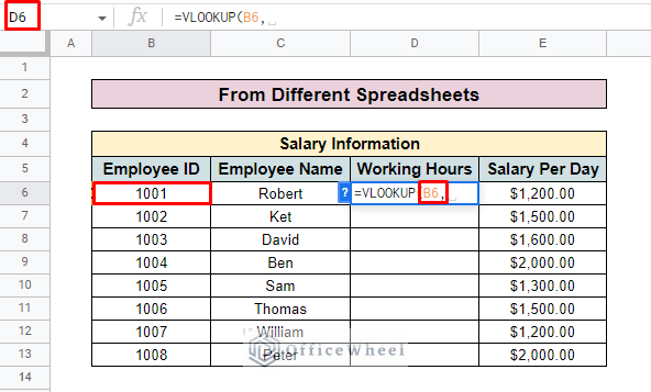 vlookup from different spreadsheets in google sheets