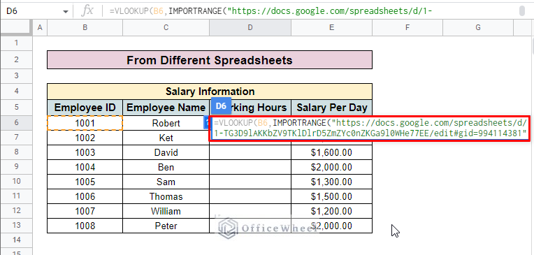 insert url in different spreadsheets