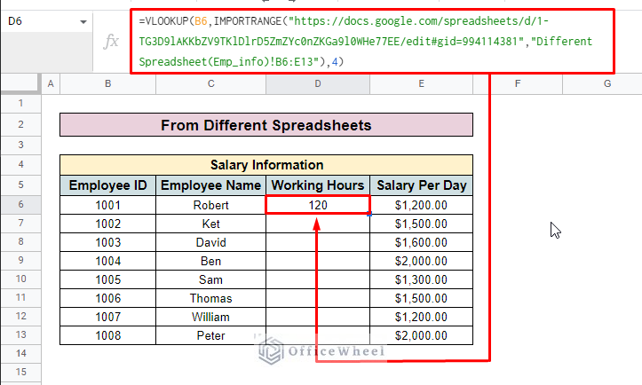 insert vlookup formula for different spreadsheets