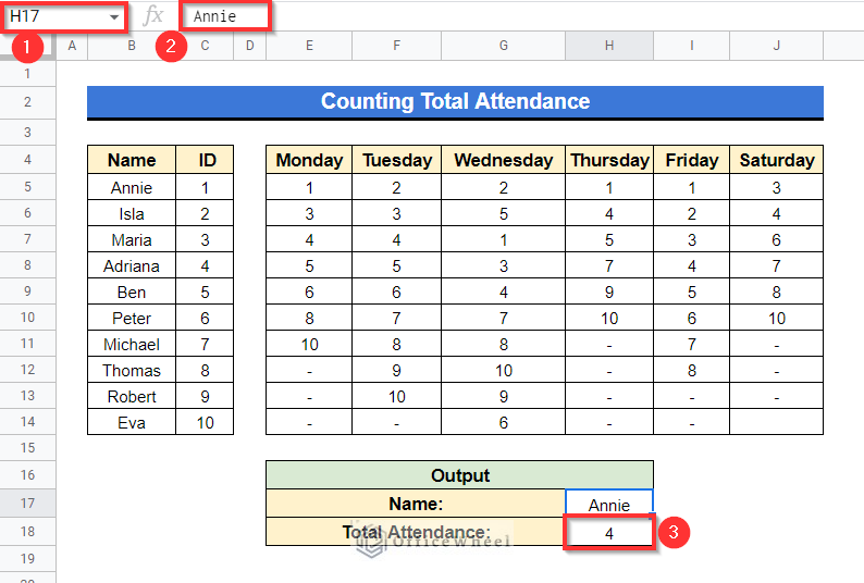 Counting Total Attendance using vlookup with countif in google sheets