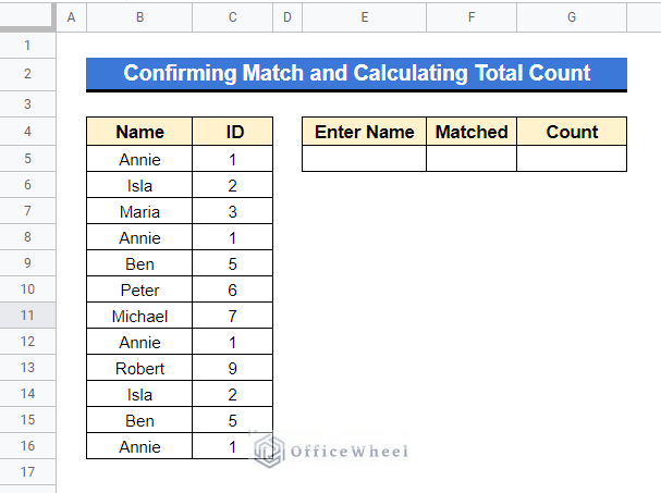 Confirming Match and Calculating Total Count By VLOOKUP with COUNTIF in Google Sheets