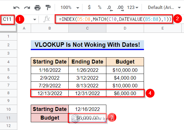 VLOOKUP Not Working With Dates in Google Sheets