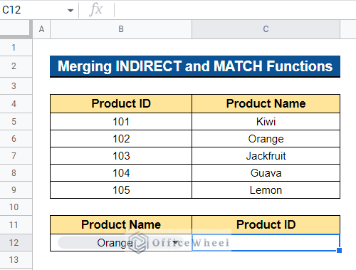 Merging INDIRECT and MATCH Functions to VLOOKUP To the Left in Google Sheets