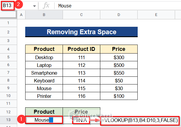 Removing Extra Space When VLOOKUP Function Is Not Working in Google Sheets