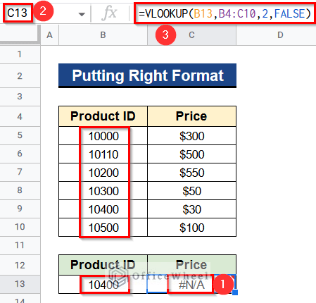 Putting Right Format When VLOOKUP Function Is Not Working in Google Sheets