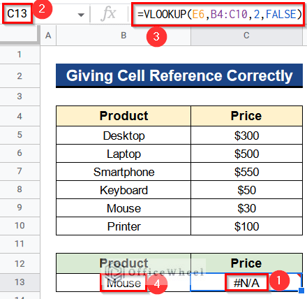 Giving Cell Reference Correctly When VLOOKUP Function Is Not Working in Google Sheets