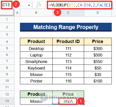 Matching Range Properly When VLOOKUP Function Is Not Working in Google Sheets
