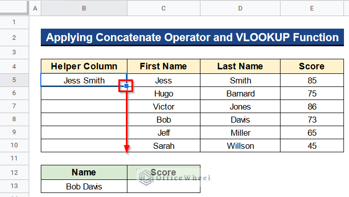 Applying Concatenate Operator and VLOOKUP Function with Concatenate in Google Sheets