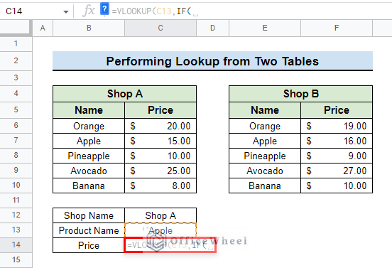 input if function to vlookup with if statement in google sheets