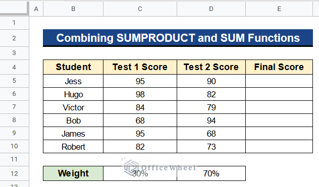 Combining SUMPRODUCT and SUM Functions as Weighted Average Formula in Google Sheets