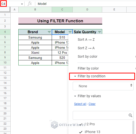 apply filter in google sheets