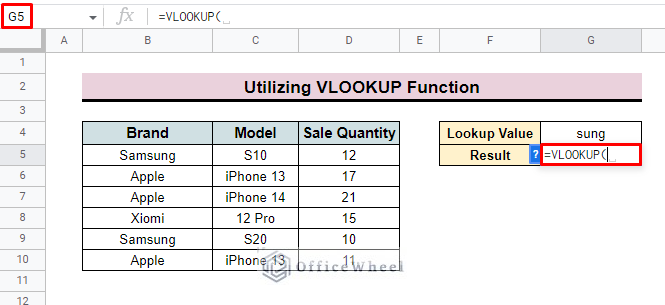 apply vlookup function in google sheets
