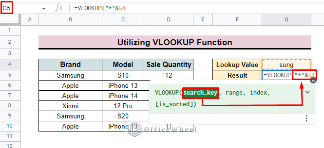 insert search key with wildcard in the function