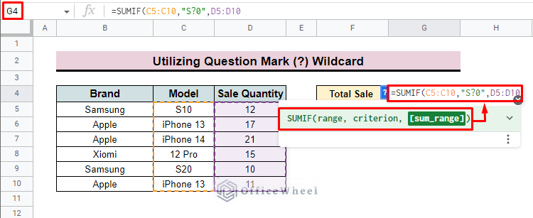 insert wildcard as criterion in sumif function