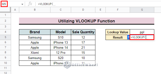 apply vlookup function