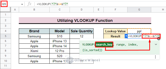 insert vlookup search key with wildcard