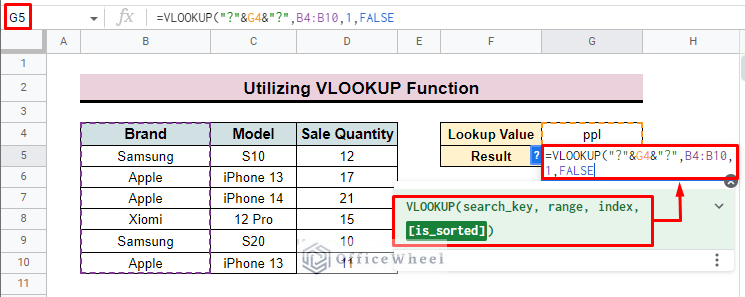 apply vlookup function in google sheets