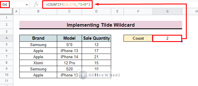 apply countif function with wildcard