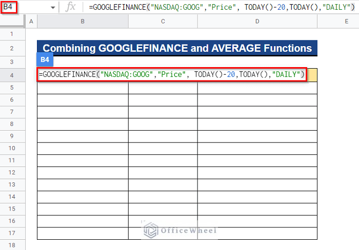 Combining GOOGLEFINANCE and AVERAGE Functions to Find 7-Day Moving Average in Google Sheets