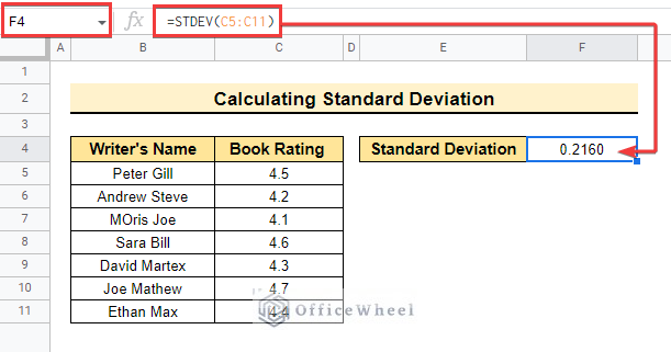 Calculating standard deviation in google sheets