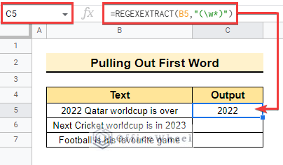 Pulling out first word using REGEXEXTRACT function between two characters in Google sheets