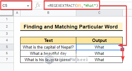 finding and matching particular word using REGEXEXTRACT function between two characters in google sheets
