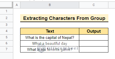 Dataset of extracting characters from group