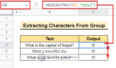 Extracrting characters from group using REGEXEXTRACT function between two characters in Google sheet