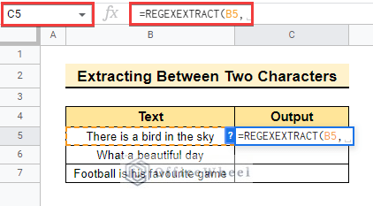 entering REGEXEXTRACT function in gooogle sheets 