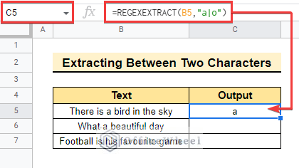 Use of REGEXEXTRACT function between two charaxcters in google sheets