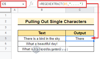 use of REGEXEXTRACT function btween two characters in google sheets using pull out single character