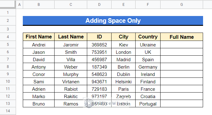 Add Space with CONCATENATE Function in Google Sheets