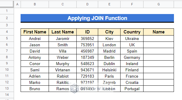 Applying JOIN Function to add space while concatenating in google sheets
