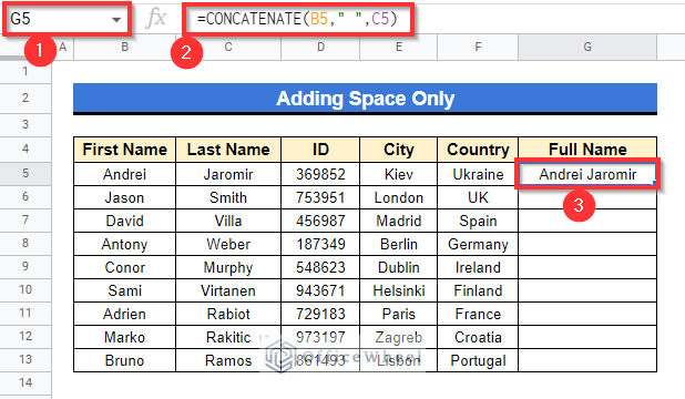How to Add Space with CONCATENATE in Google Sheets