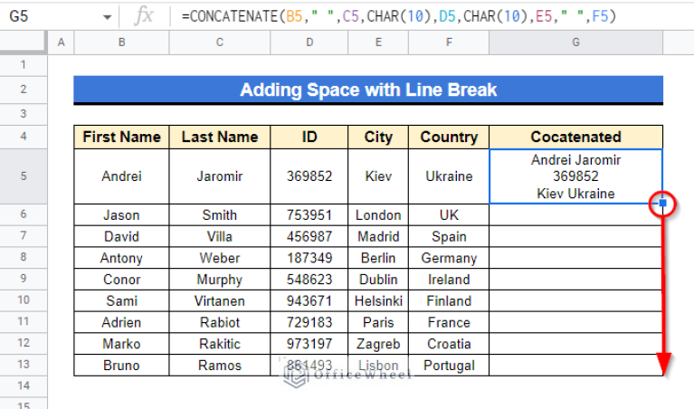 How to Add Space with CONCATENATE in Google Sheets