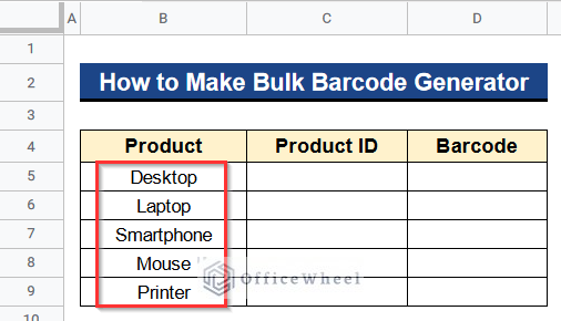Inserting Products in Column B