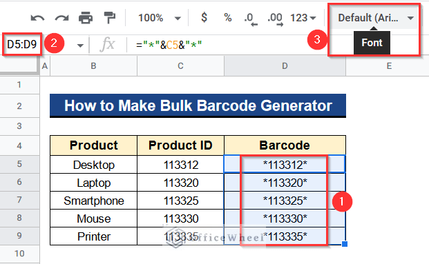 Opening Font Menu to Make Bulk Barcode Generator in Google Sheets
