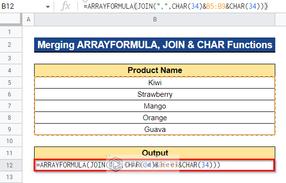 Merging ARRAYFORMULA, JOIN, and CHAR Functions to Concatenate Double Quotes in Google Sheets