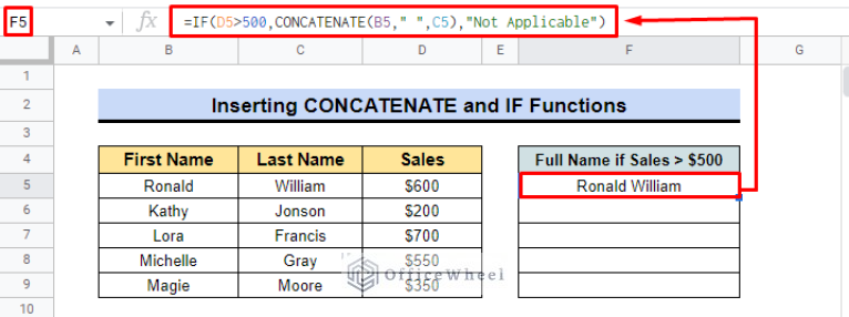 How to Concatenate Values for IF Condition in Google Sheets